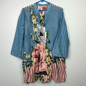 Soft Surroundings floral striped pleated lightweight v-neck tunic size large